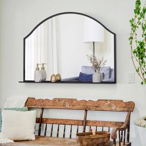 Chende Black Mirror with Shelf, 40'' x 28'' Large Arched Mirror for Fireplace Living Room Decor, Modern Accent Mirror with Metal Frame for Dining Room, Entryway, Bathroom