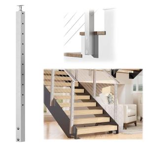 Muzata Side Mount Stair Cable Railing Post 36 Inch for 25-35 Degrees Stair 36"x2"x2" Patent Design for Both Left&Right Side Brushed Cable Railing System Kit Indoor Outdoor PF01 LB4S