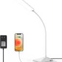 MONGERY LED Desk Lamp, Eye-Caring Table Lamps with USB Charging Port, 7 Brightness Levels & 5 Color Modes, Touch Control and Memory Function, 7W Flexible Gooseneck Reading Lamp for Home Office, White