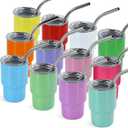 3 oz Mini Tumbler Shot Glass with Straw and Lid 12 Pcs Sublimation Shot Glasses Tumblers Stainless Steel Mini Shot Glasses with Lids for Wedding Party Whiskey Cocktail Bar, 12 Colored