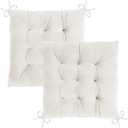 2 Pack Square Seat Cushions - Velvet & Slow-Rebound Foam Chair Pads Chair Pillow Cushion with Anti-Slip Ties for Kitchen, Dining, Office Chairs, Tatami (16"x16", Ivory)