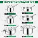E-far 10-Piece Stainless Steel Cookware Set, Induction Pots and Pans Set with Tri-Ply Base, Non-toxic Kitchen Cooking Set w/Frying Pan, Saucepan, Saute Pan, Stockpot with Lids, Oven & Dishwasher Safe, 6 Sizes