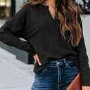 SHEWIN Womens Casual V Neck Sweatshirt Long Sleeve Lightweight Drop Shoulder Solid Pullover Tops (Black, XL)