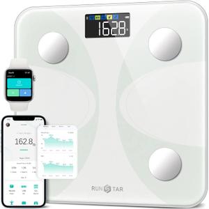 Runstar Smart Scale for Body Weight and Fat Percentage, High Accuracy Digital Bathroom Scale FSA or HSA Eligible with LCD Display for BMI 13 Body Composition Analyzer Sync with Fitness App - White
