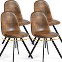 FurnitureR Set of 4 Swivel Suede Dining Chairs, Armless Mid-Back Upholstered Side Chairs with Padded Seat and Metal Legs, Comfortable Fabric Chair for Dining Room, Kitchen, Caf, Restaurant  Brown