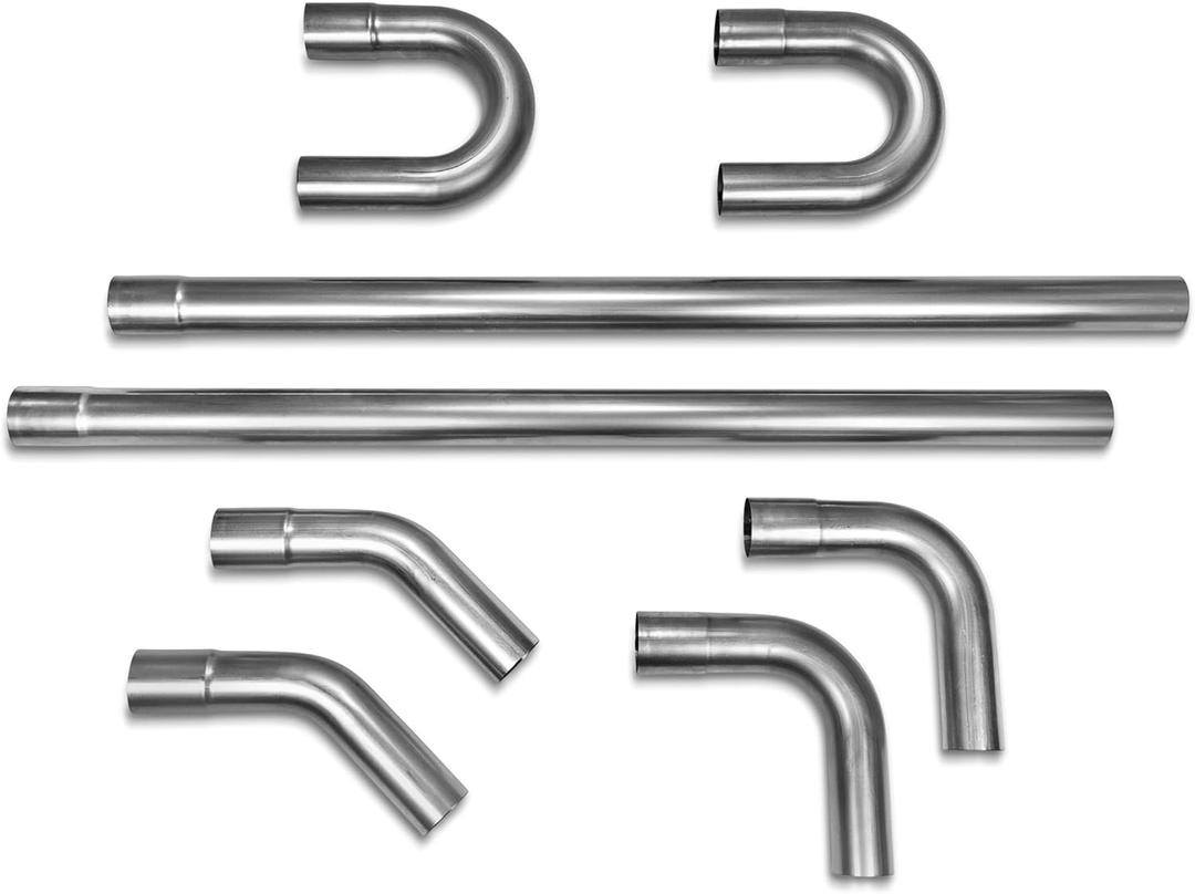 2.5 Exhaust Pipe Kit Mild Steel Mandrel 45 90 Straight U-Bend Tube 8Pcs 2 1/2 Custom Universal DIY Exhaust Tubing 8 Pieces