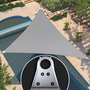 Amgo 12' x 12' x 12' Grey Triangle Super Ring Sun Shade Sail Order to Make UPF50+ Canopy Awning Shades for Patio, 98% UV Blockage, Commercial Standard Heavy Duty - 260 GSM (1 2' x 1 2' x 1 2', Gray)