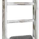 MyGift Rustic Hand Towel Holder, Whitewashed Solid Wood Farmhouse Bathroom Decor, Small Blanket Ladder for Home Decor, Wall Mounted Towel Rack for Shabby Chic Decor