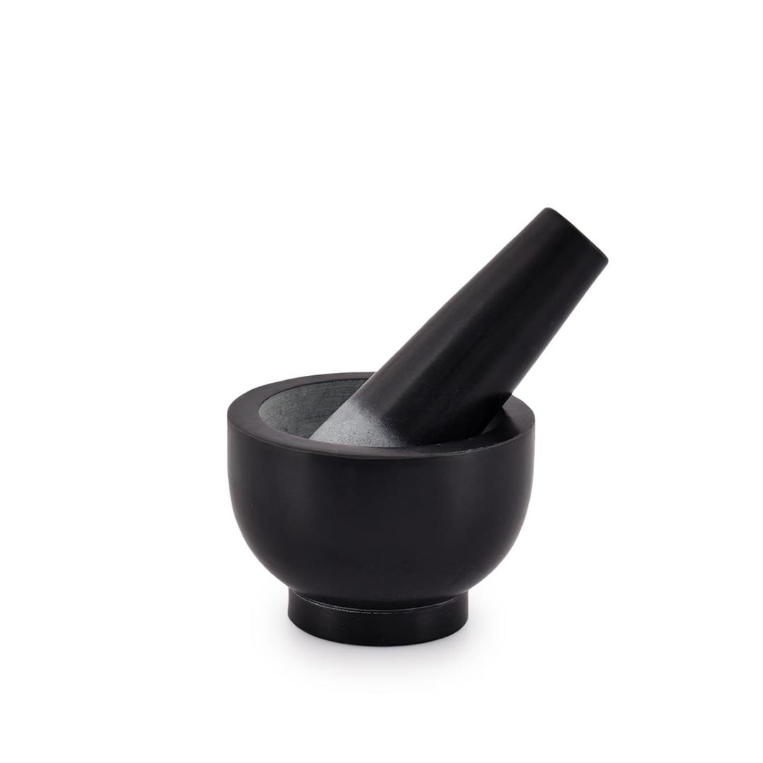 Kaizen Casa Stone Mortar and Pestle, for Grind Spices, Powder Pesto, Mash Herbs, Crush Pills, Regular Size (3.75"X2.75" Mortar, 5" X1.5" Pestle)