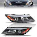Headlights Assembly for 2014 2015 Ki-a Optima, [8-Pin & 10-Pin Plug Universal Fit] Driver & Passenger side Halogen Headlamp with Bulbs Clear Lens Black Housing Amber Reflector, 1 Pair