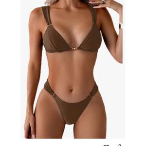 QJQ Women's 2 Piece Cheeky Bikini Sets Tie Back Ring Linked Brazilian Swimsuit Sexy Triangle Bathing Suit S