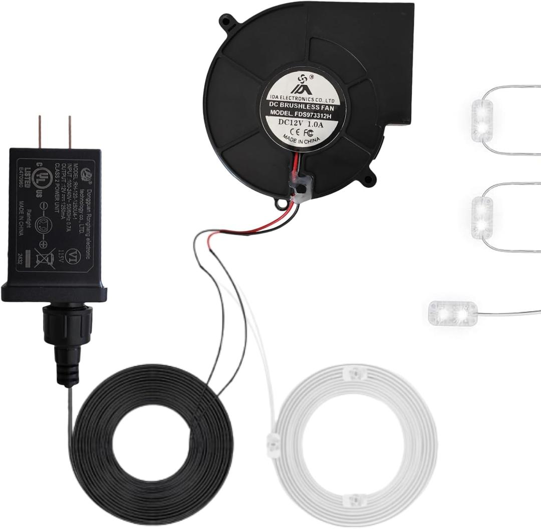 Replacement Inflatable Fan Blower12V 1A Replacement Inflatable Fan1.25A Adapter and Mini Blow up Fan with 3 LED Bulbs, Outdoor Yard Inflatable Decorations Replacement Fan Blower for Christmas