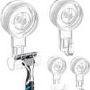 LUXEAR Suction Hooks,4 Pack 2razor Hooks 2 Single Hook Clear Removable & Reusable Vacuum Suction Hanger Waterproof Powerful Weather Hanger Hook for Towel Bathrobe Loofah Bathroom Kitchen Storage