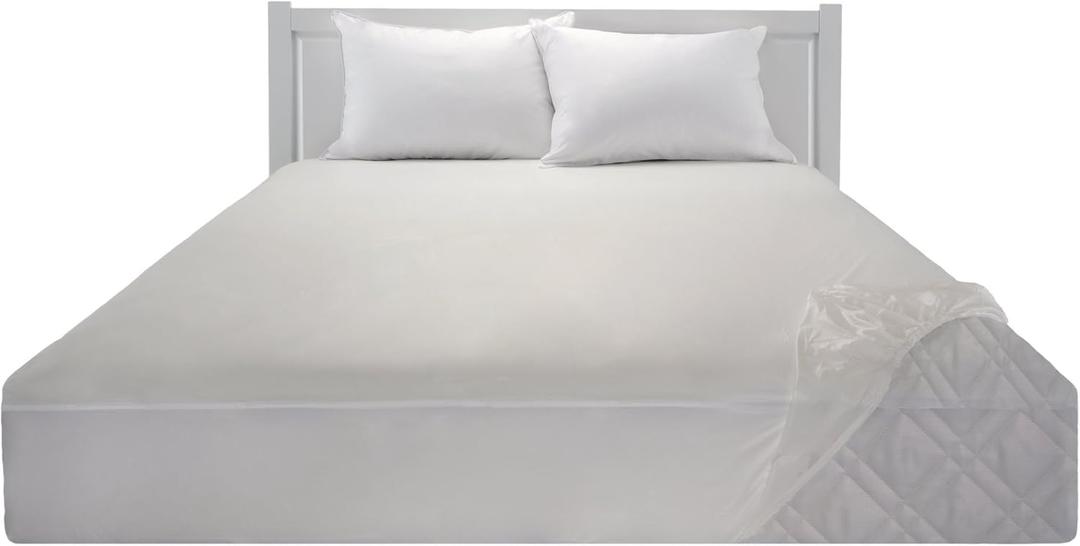 Mainstays Waterproof Fitted Vinyl Mattress Protector, White, 80"X 54" In