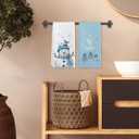 Blue Christmas Snowman Decor Kitchen Towels Set of 2, Winter Christmas Hand Towels for Bathroom, Blue Winter Xmas Tree Snowman Bird Dish Tea Towel for Kitchen, 16x24 Inch