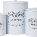 Kitchen Canisters Set of 3, Food Storage Containers for Countertop, Large Airtight Coffee Sugar Tea Containers with Lids, White Farmhouse Decor