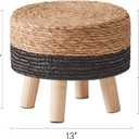 Cpintltr Ottoman Natural Seagrass Footrest Poufs Hand Weave Round Foot Stool for Couch Desk Soft Step Stool Padded Foot Rest with Pine Legs for Living Room Bedroom Natural/Black