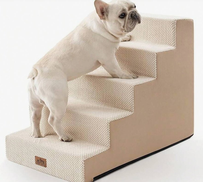 Dog Stairs for Small Dogs, 5 Tier Wider Pet Stairs for High Beds, 23.6" H Non-Slip Dog Steps for Old Cats, Puppies, Small Medium Dogs,, Beige