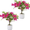 2 Pack Artificial Bougainvillea Tree, 24" Faux Silk Floral Tree Bougainvillea Plant with Flowers in Plastic Pot for Home Office Garden Indoor Outdoor Decor,White Pot