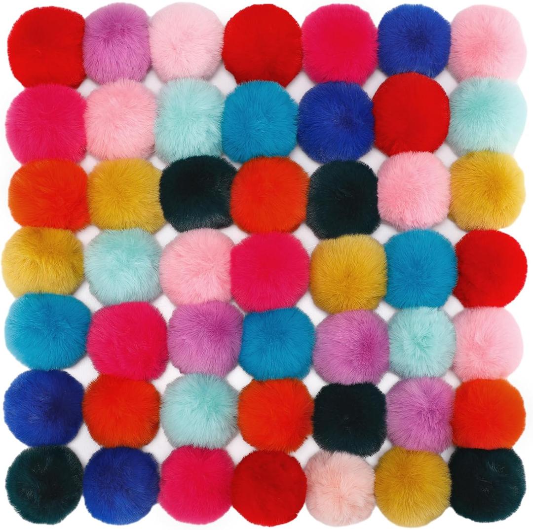 Suncalla 50 Pcs Faux Fur Pom Poms for Hats 3 Inch Fluffy Large Pompoms Balls with Elastic Loop for Beanie Shoes Scarves Gloves Keychains Bags Accessories Clothes Knitting Crochet Items DIY Balls (Bright Color)