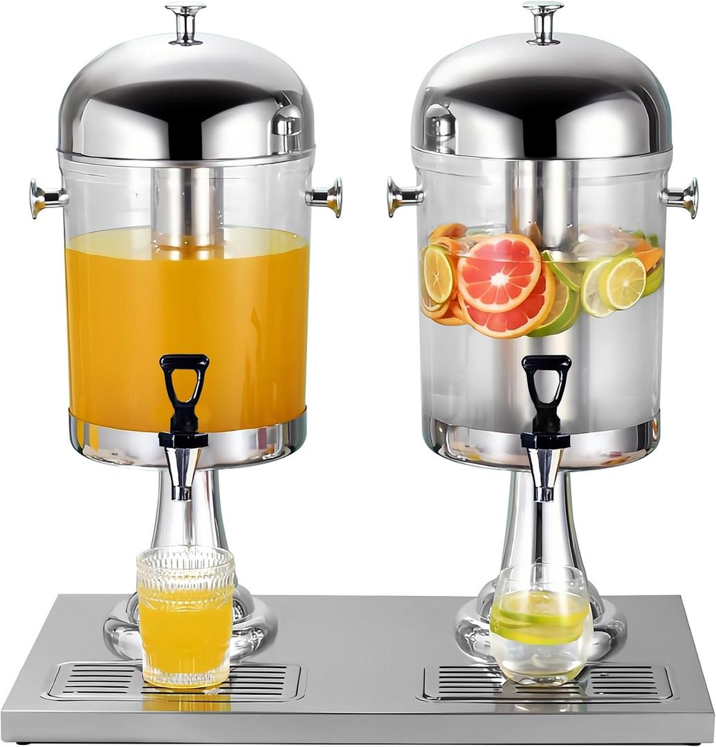 4 Gal Beverage Dispenser, Drink Dispensers for Parties, Hot Cold Drink Dispenser with Ice Container and Stainless Steel Drip Trays for Parties Buffet Catering, Cold Drinks and Beer