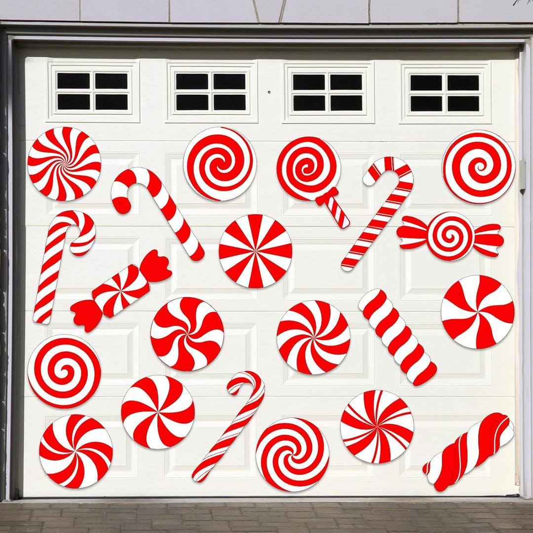 21PCS Christmas Garage Magnets Door Decorations Candy Xmas Car Magnetic Stickers Merry Christmas Door Decor Winter Holiday Large Reflective Gift Box Magnet Decals for Refrigerator Outside