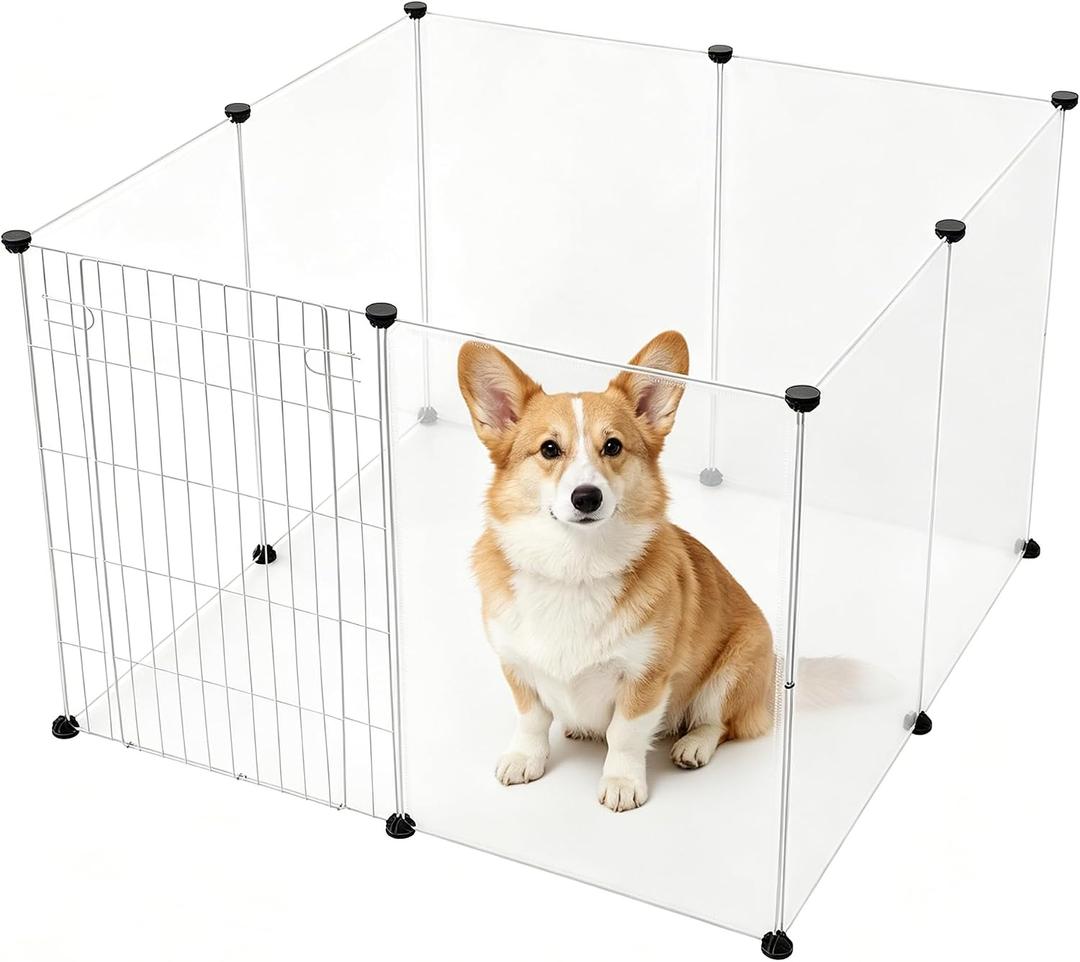 BRIAN & DANY Dog Playpen Portable for Small Animals, Dog Play Pen Indoor, Transparent Pet Playpen for Puppies, Cats, 40" L x 40" W x 28" H