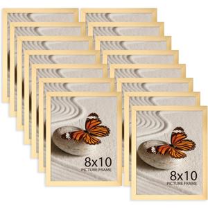 Memory Island 8x10 Photo Frames for Wall and Tabletop Display, 8 by 10 Gold Picture Frames with HD Plexiglass, Set of 15