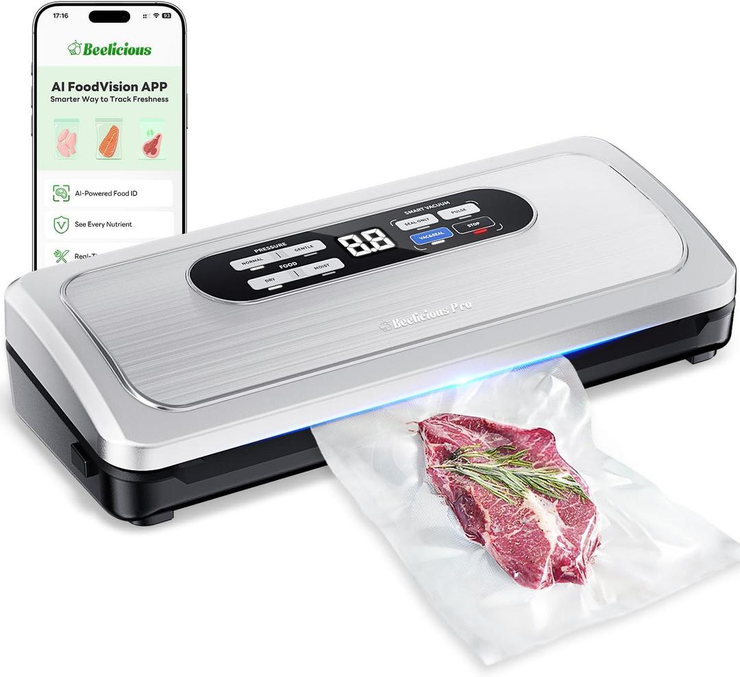 Vacuum Sealer Machine with AirLock ProSeal System, 10-in-1 Vacuum Sealer for Food, Dry & Moist Modes, Compact Design, Built-in Cutter & Roll Storage, Stainless Steel