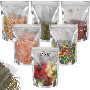 Ctosree 200 Pcs Stand up Food Pouch Bags, Candy Bags Sealable Heavy Duty Clear Front with Aluminum Foil Back, Plastic Zipper Food Coffee Candy Storage, Reclosable and Heat Sealable(5" x 8")