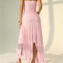 Milumia Women's Summer Maxi Tube Dress Strapless Asymmetrical Hem Long Going Out Casual Elegant Party Dresses (Pink, L)