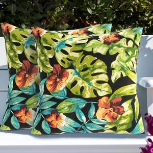 IN4 Care Throw Pillow Covers Set of 2,Outdoor Indoor Waterproof Decorative Patio Throw Pillowcase Shell 18x18 Inch, Square Cushion Case for Couch Sofa Garden Farmhouse Decoration-Tropical Green Leaves (Maui Tropical Black)