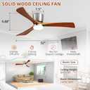 Ceiling Fans with Lights 52 Inch Flush Mount, Wood Blade, LED Dimmable DC Reversible Modern Ceiling Fan with Remote Control for Bedrooms, Living Rooms, Patio, Brushed Nickel