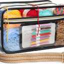 SIHEJA Crochet Bag - Transparent Yarn Storage - Yarn & Crochet Accessories Organizer, Gifts - Black & Striped Jacquard Shoulder Straps