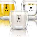 Patelai 3 Pieces Bear Mugs Cute Tea Coffee Cup Double Wall Insulated Glass Bear Espresso Cups White Glass Mugs for Office Birthday Halloween Christmas Valentines Gifts