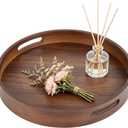 OLYCRAFT Round Wooden Serving Tray with Handles 13.8 Inch Round Decorative Tray Wooden Coffee Table Trays Vintage Brown Decorative Trays for Coffee Table Ottoman Kitchen Counter Bathroom