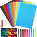 20 Sheet 10 Colors Window Film Transparent Decorative Glass Film Self-Adhesive Window Tinting with Knives and Scrapers for DIY Party Home Decoration A4 Sample 21 cm x 30 cm