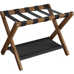 SONGMICS Luggage Rack, Folding Suitcase Stand with Storage Shelf, for Guest Room, Hotel, Bedroom, Heavy-Duty, Holds up to 131 lb, Walnut Brown URLR007D01