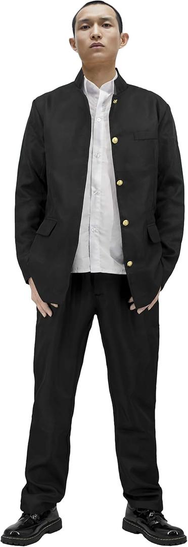Cosplay Costume Japanese School Uniform for Male Clothes Sets of Adults Jacket and Pants Black, M