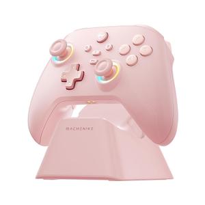 Machenike G3V2 Bluetooth Controller for Pc/Switch/Ios/Android, Hall Effect Joysticks, RGB Lighting Gaming Controller,2 Programmable Buttons,1000mah Battery With Charging Station, Pink