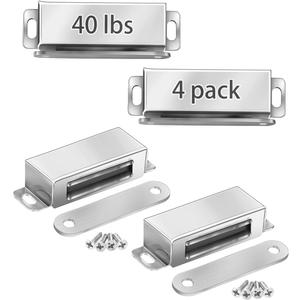 Onarway Magnetic Door Catch 40 lbs Pull Strong Magnet Cabinet Latches Magnetic Hardware Stainless Steel Chrome Door Closer for Bathroom Kitchen Sliding Door Window Cupboard (4 Pack-Strength 20KG) (Silver)