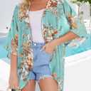 Women's Floral Print Puff Sleeve Kimono Cardigan Loose Cover Up Casual Blouse Tops (4X-Large, Aqua Blue)