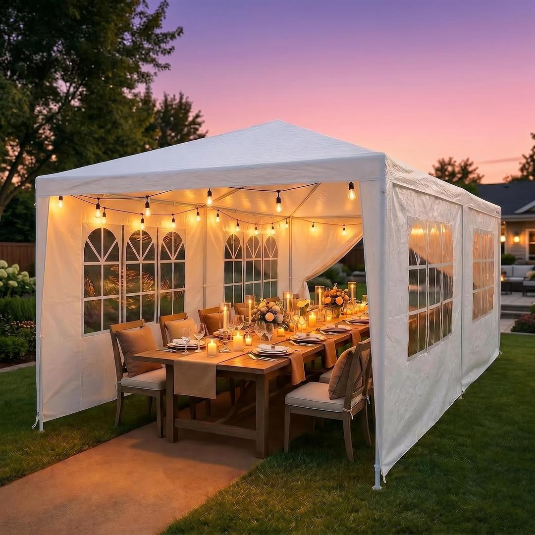HOTEEL 10x20FT Party Tent Outdoor Large Backyard Canopy with 6 Removable Sidewalls, 2 Zipper Doors, 12 Ropes and 24 Stakes for 20-30 People, Carpas para Fiestas for Wedding Patio, White