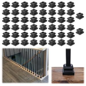 Muzata 50Pack Baluster Shoes Aluminum Flat Base Shoe for 1/2" Square Balusters Black Staircase Spindle Level Shoes, WT10