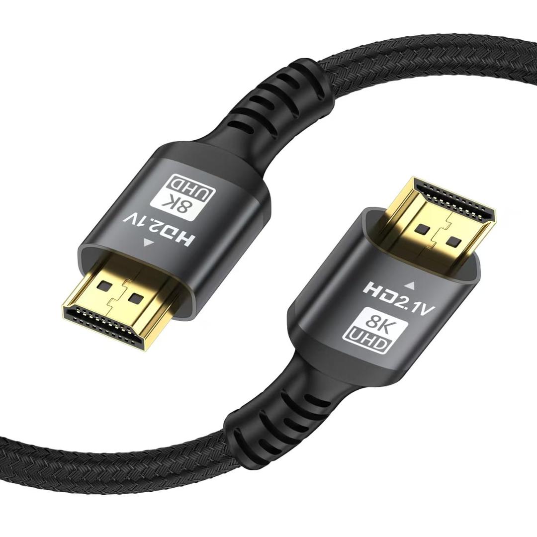 8K HDMI 10ft Cable Ultra High Speed HDMI 2.1 Braided Nylon Wire,Support 48Gbps 8K@60Hz 4K@120HZ,HDCP 2.2 &2.3,DTS:X,HDR,eARC,Compatible with Roku TV/3D/PS5/HDTV/Laptop/Blu-ray (Black)