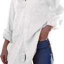 Runcati Womens Button Down Shirts Linen Cotton Long Sleeve Blouse Tunic Tops Cover Up Shirt Loose Beach Bikini Dress XL