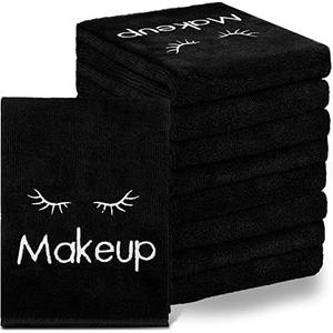 11 Pcs Microfiber Black Makeup Washcloths for Face 13 x 13 Inches Makeup Remover Towels Reusable Absorbent Removers Face Wash Cloth with Embroidery for Women