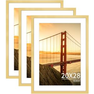 YESKAY 20x28 Picture Frame Gold Set of 3, Display Pictures 16x24 with Mat or 20 x 28 Without Mat, Poster Frames 20x28 for Wall Hanging Horizontal and Vertical
