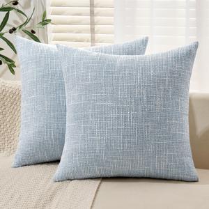 MIULEE Burlap Linen Throw Pillow Covers 18x18 Inch Set of 2 Light Blue Farmhouse Decorative Pillows Modern Pillowcases Soft Accent Cushion Covers for Outdoor Couch Sofa Bedroom Livingroom Home Decor