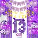 Purple 13th Birthday Decorations for Girls - Party Supplies With Cake Topper, Number 13 Foil Balloon, Year Old Celebration
